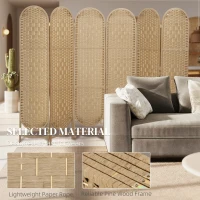 HOMCOM Bohemian Privacy Screen, Folding Room Divider with 6 Panels and Arched Top for Bedroom Living Room Office, Natural Wood(m-6)