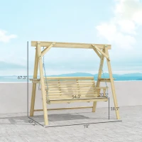 Outsunny 3 Seat Wooden Porch Swing with Stand, Patio Swing with Side Tables, for Garden, Poolside, Backyard, Natural Wood(m-3)