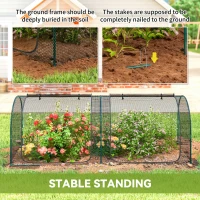 Outsunny 8' x 3' Crop Cage, Garden Plant Protector, with 3 Zippered Doors and 6 Ground Stakes, for Garden, Yard, Lawn, Black(m-7)