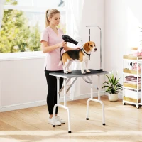 PawHut Foldable Pet Grooming Table for Dogs Cats with Adjustable Arm, Non-slip Surface, Black(m-8)