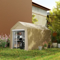 Outsunny 7' x 12' Outdoor Storage Shed Portable Garage with Roll-up Door for Motorcycle, Bike, Garden Tools, Beige(m-1)