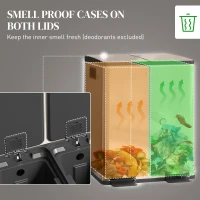 HOMCOM Dual Garbage Bin, Soft-Close Trash Can with Foot Pedal, 2 x 20 Liter Garbage Can with Removable Inner Buckets, Gold(m-5)