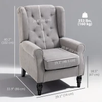 HOMCOM Fabric Accent Chair, Button Tufted Armchair, Upholstered Modern Living Room Chair, Wingback Chair with Wood Legs, Rolled Arms, Thick Padding for Bedroom, Grey(m-3)