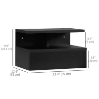 HOMCOM Floating Nightstand Set of 2, Wall Mounted Bedside Table with Drawer and Shelf, Small Night Stand for Bedroom, Black(m-3)