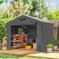 Outsunny 8' x 6' Portable Shed, Waterproof Bike Tent with Roll-up Zipper Door, Vent and Galvanised Metal Frame, Dark Grey(m-1)