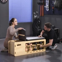 Soozier Wooden Workout Bench with Dumbbell Rack and Resistance Bands, Adjustable Incline Weight Bench for Home Gym(m-1)