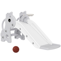 Qaba 3-in-1 Toddler Slide for Age 1-3, Freestanding Kids Slide with Climber, Basketball Hoop and Ball, Giraffe Design, Gray