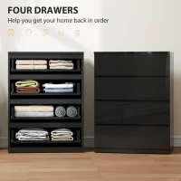 HOMCOM 4 Drawer Cabinet, High Gloss Drawer Chest for Bedroom, Chest of Drawers with Metal Runners and Groove Handles, Black(m-5)