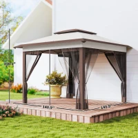 Outsunny 12' x 12' Pop Up Canopy Tent with Netting and Carry Bag, Instant Sun Shelter with 137 sq.ft Shade, Beige and Brown(m-3)