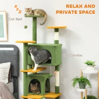 PawHut 63" Cat Tree, Multi-Level Cat Tower with Scratching Posts, Cat Condos, Bed, Platforms, Ramp, Toy Ball, Green(m-5)