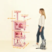 PawHut 63" Cat Tree, Multi-Level Cat Tower with Scratching Posts, Cat Condos, Bed, Platforms, Ramp, Toy Ball, Pink(m-3)