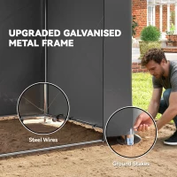 Outsunny 8' x 6' Portable Shed, Waterproof Bike Tent with Roll-up Zipper Door, Vent and Galvanised Metal Frame, Dark Grey(m-4)