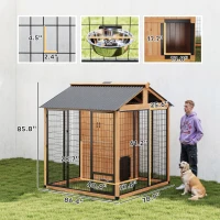 PawHut 7' x 6' Extra Large Dog House, Wood Outdoor Dog Kennel with Storage Cabinet, Stainless Steel Bowls, Light Yellow(m-3)