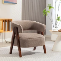 HOMCOM Upholstered Accent Chair, Sherpa Fleece Armchair with Solid Wood Legs and Steel Frame for Living Room, Light Brown(m-8)