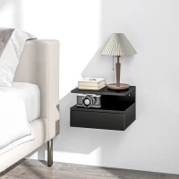 HOMCOM Floating Nightstand Set of 2, Wall Mounted Bedside Table with Drawer and Shelf, Small Night Stand for Bedroom, Black(m-6)