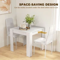 HOMCOM Dining Table Set for 2, Square Kitchen Table and Chairs, Dining Room Table and PU Leather Upholstered Chairs, White(m-6)