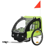 Aosom 2-Seat Child Bike Trailer for Kids with a Strong Steel Frame, 5-Point Safety Harnesses, & Comfortable Seat, Green(m-2)
