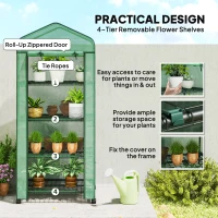 Outsunny Portable Greenhouse, Outdoor Hot House Plant Flower Greenhouse with 4 Tier Shelves, PE Cover, Green(m-6)