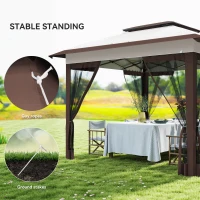 Outsunny 12' x 12' Pop Up Canopy Sun Shade Instant Tent Folding with Mesh Sidewalls, 3-Level Adjustable Height and Storage Bag, Beige(m-9)