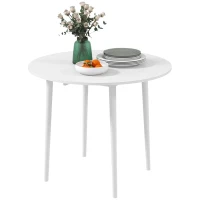 HOMCOM Folding Dining Table, Round Drop Leaf Kitchen Table for Small Spaces with Wood Legs, Distressed White(m-2)