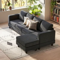 HOMCOM L Shaped Couch, L Shape Sofa with Chaise Lounge and Spring Cushion for Living Room, Bedroom, Charcoal Grey(m-8)