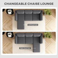 HOMCOM Sectional Sofa with Changeable Chaise Lounge, 3 Seat L-Shaped Small Space Sofa, Upholstered Couch for Small Space, Dark Grey(m-4)