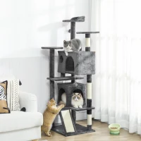 PawHut 63" Cat Tree, Multi-Level Cat Tower with Scratching Posts, Cat Condos, Bed, Platforms, Ramp, Toy Ball, Dark Grey(m-1)