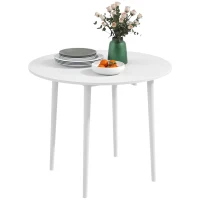 HOMCOM Folding Dining Table, Round Drop Leaf Kitchen Table for Small Spaces with Wood Legs, Distressed White(m-11)