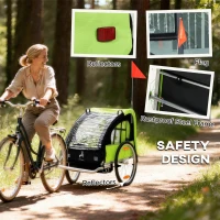 Aosom 2-Seat Child Bike Trailer for Kids with a Strong Steel Frame, 5-Point Safety Harnesses, & Comfortable Seat, Green(m-9)