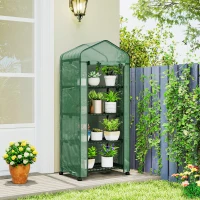 Outsunny Portable Greenhouse, Outdoor Hot House Plant Flower Greenhouse with 4 Tier Shelves, PE Cover, Green(m-9)
