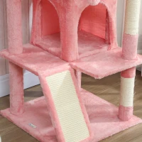 PawHut 63" Cat Tree, Multi-Level Cat Tower with Scratching Posts, Cat Condos, Bed, Platforms, Ramp, Toy Ball, Pink(m-9)