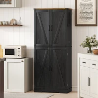 HOMCOM 72" Kitchen Pantry Cabinet, Farmhouse Storage Cabinet with 4 Doors, Drawer, 8 Door Shelves and Adjustable Shelf, Black(m-9)