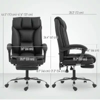 HOMCOM Executive Office Chair, Pet-Friendly Leather Ergonomic Desk Chair with Footrest, Swivel Recliner, Black(m-3)