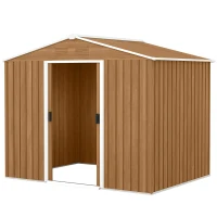 Outsunny 8' x 6' Outdoor Storage Shed, Metal Garden Tool Storage House with Lockable Sliding Doors and Vents for Backyard Patio Lawn, Dark Brown(m-2)