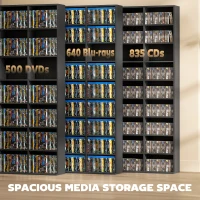 HOMCOM Media Storage Cabinet, 9-Tier DVD Shelf with 21 Adjustable Shelves, Holds 835 CDs, 500 DVDs or 640 Blu-rays, Black(m-4)