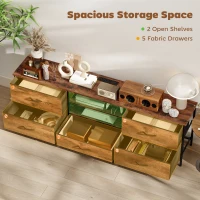 HOMCOM TV Stand for TVs up to 70 Inch, Industrial TV Console with Charging Station, 5 Drawers and Open Shelves, Rustic Brown(m-5)