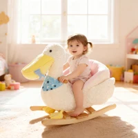 Qaba Baby Rocking Horse, Kids Ride on Pelican Rocking Horse for Toddlers 18–36 Months with Realistic Duck Sound, White(m-2)