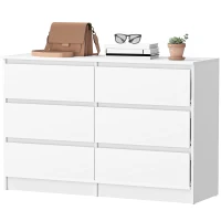 HOMCOM Wide Chest of Drawers, 6 Drawer Dresser for Bedroom, Living Room, Hallway, Modern Clothes Storage Organizer, White(m-2)