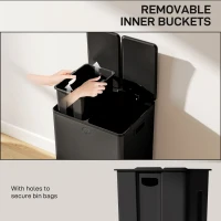 HOMCOM Dual Garbage Bin, Soft-Close Trash Can with Foot Pedal, 2 x 28 Liter Garbage Can with Removable Inner Buckets, Black(m-7)