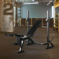 Soozier Weight Bench, Flat Incline Decline Workout Bench Press Set with Squat Racks, Leg Developer, Weight Plate Stand(m-1)