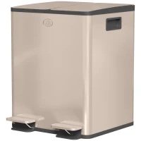 HOMCOM Dual Garbage Bin, Soft-Close Trash Can with Foot Pedal, 2 x 20 Liter Garbage Can with Removable Inner Buckets, Gold(m-2)