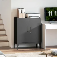 HOMCOM Office Storage Cabinet with Lock, Filing Cabinet with Adjustable Shelves and Doors for Home Office, Garage, Black(m-8)