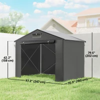 Outsunny 8' x 6' Portable Shed, Waterproof Bike Tent with Roll-up Zipper Door, Vent and Galvanised Metal Frame, Dark Grey(m-3)
