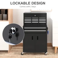 HOMCOM 6-Drawer Rolling Tool Chest, 2 in 1 Lockable Storage Cabinet with Hooks, Metal Tool Box for Garage, Workshop, Black(m-6)