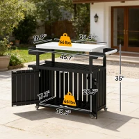 Outsunny Outdoor Bar Cart with Storage, Stainless Steel Outdoor Bar Table Top, Wheeled HDPE Kitchen Island for Food Prep, Black(m-3)