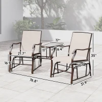 Outsunny Outdoor Glider Chairs with Coffee Table, Patio 2-Seat Rocking Chair Swing Loveseat with Breathable Sling for Backyard, Garden, and Porch, Beige(m-3)