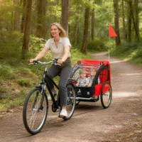 Aosom 2-Seat Child Bike Trailer for Kids with a Strong Steel Frame, 5-Point Safety Harnesses, & Comfortable Seat, Red(m-1)