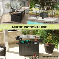 Outsunny Outdoor Bar Cart with Storage, Stainless Steel Outdoor Bar Table Top, Wheeled HDPE Kitchen Island for Food Prep, Black(m-8)