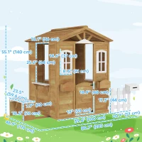 Outsunny Wooden Kids Playhouse with Door Windows Mailbox Flower Pot Holder Serving Station Bench Yellow(m-3)