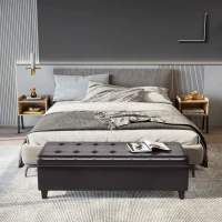 HOMCOM Storage Ottoman Bench, Foot Rest with Solid Wood Legs, 51 Inches PU Leather Storage Chest for Living Room, Brown(m-8)